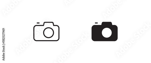 Camera icon set, photo camera snapshot photography. Instant icon symbol logo illustration,editable stroke, flat and line outline design style isolated on white