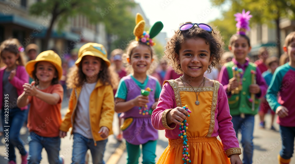 Fototapeta premium groupe d'enfant qui parade dans la rue pour Mardi-gras