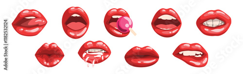 Red Lips Half Open in Temptation Vector Set