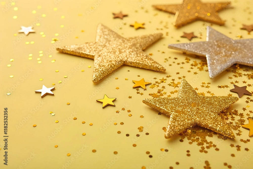 Glittering golden stars forming a decorative overlay Glittering golden stars forming a decorative overlay