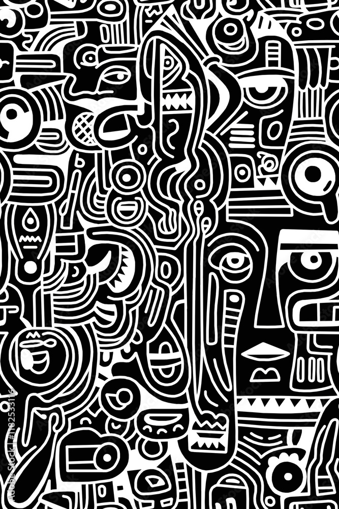 custom made wallpaper toronto digitalA black and white hand-drawn drawing in the Mexican style.Seamless drawing.