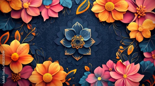 Abstract floral and geometric patterns forming a vibrant Ramadan-themed frame photo