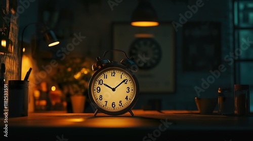 Scene with Clock on Counter in Vintage Style photo