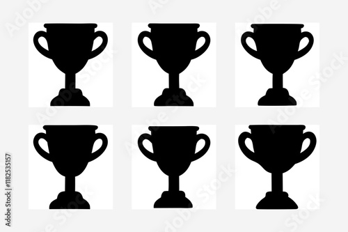 Champion Cup Silhouette Vector Illustration Set - Trophy Design Icons for Sports and Awards champion cup, trophy design, sports award icons, victory cup silhouette, championship trophy vector, award i