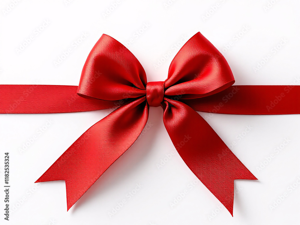 Red satin bow on ribbon, elegant and festive, perfect for holiday gift wrapping and decoration. Red satin bow on ribbon, elegant and festive, perfect for holiday gift wrapping and decoration.