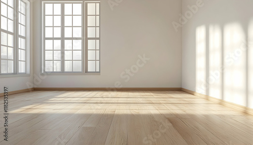 Light wooden flooring in a minimalist interior with soft natural lighting  -