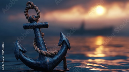 Stylized anchor entwined with rope, nautical theme, vibrant colors, intricate details, perfect for marine decor or branding
