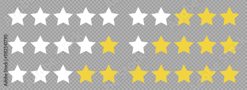 Vector star rating icon with transparent background, featuring a yellow outline and flat design. Top evaluation bar for restaurant, system, or app feedback.