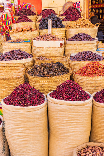 Thebes, Luxor, Egypt. Dried herbs for sale at a market. photo