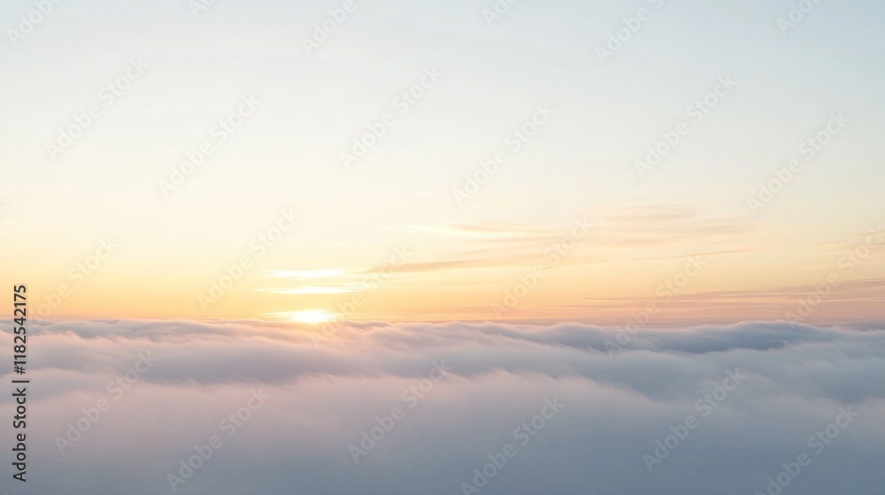 Serene Sunrise Above a Sea of Clouds, Aerial View Serene Sunrise Above a Sea of Clouds, Aerial View
