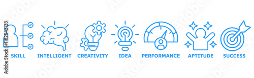 Talent Management icon set illustration concept with icon of skill, intelligent, creativity, idea, performance, aptitude, success	