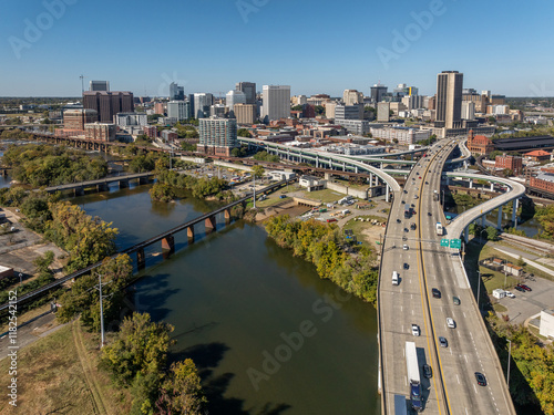 City Skyline, River, Bridges, Richmond, Virginia