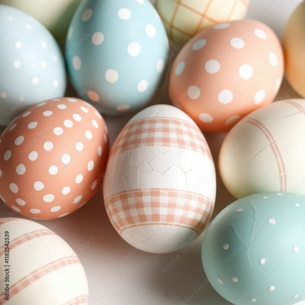 Fototapeta premium Easter eggs with polka dots and plaid patterns. Handmade craft diy