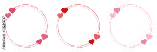 ハート　円　フレーム　セット　ベクター　ピンク　赤