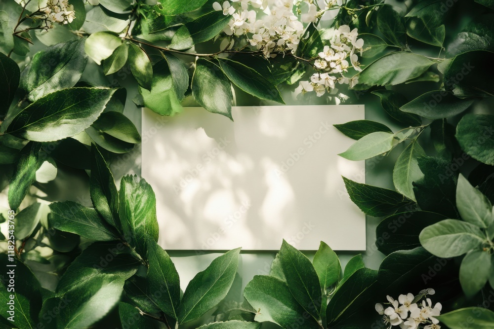 Fototapeta premium Natural elegance shines through a lush green backdrop with delicate flowers providing a serene canvas for creativity
