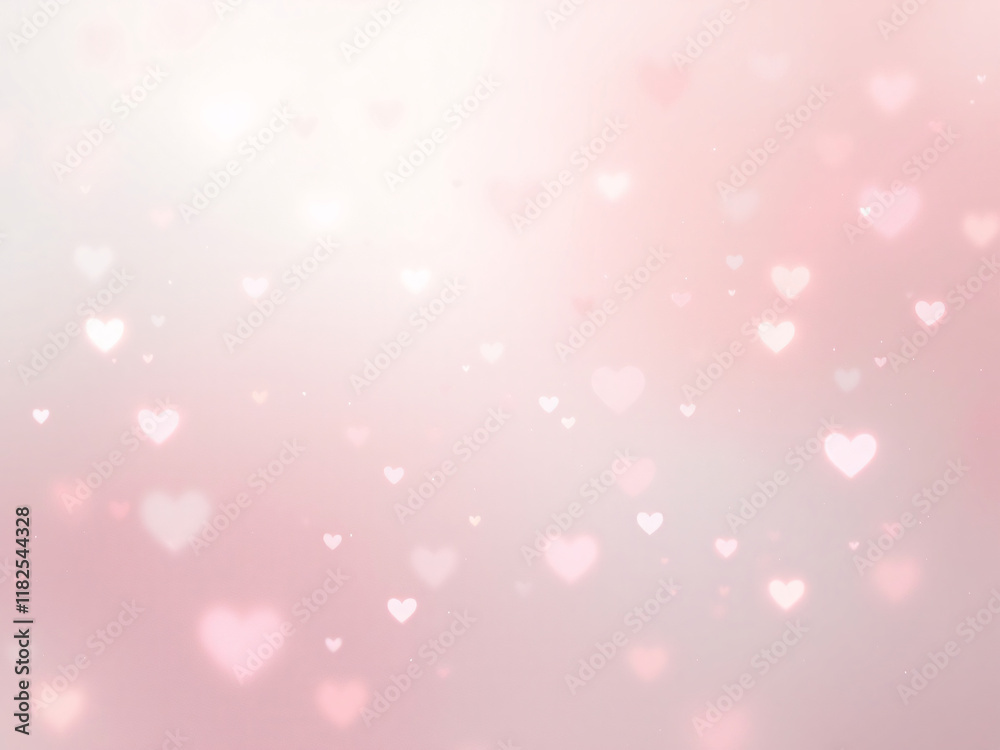 Soft pink background with glowing white hearts. Soft pink background with glowing white hearts.