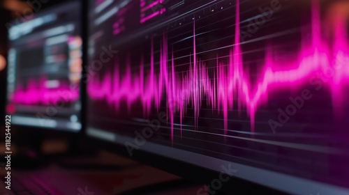 Computer monitor showing audio waveforms dancing