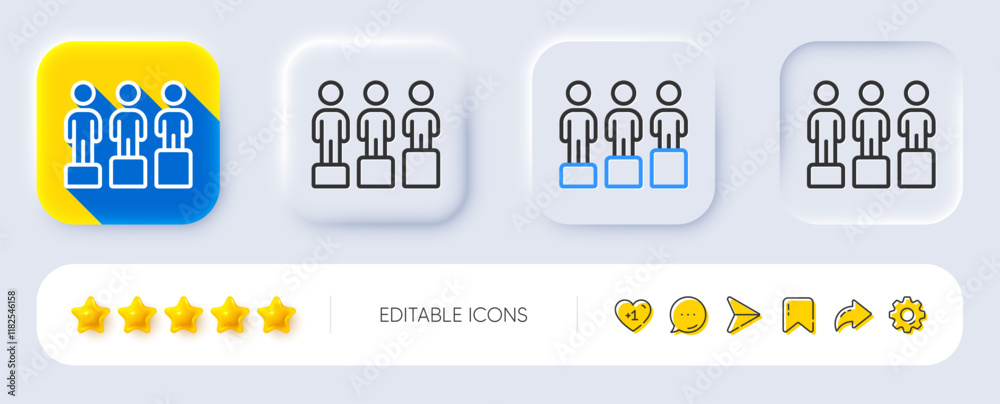 Fototapeta premium Equity culture line icon. Neumorphic, Flat shadow, 3d buttons. Equality sign. Gender diversity symbol. Line equity icon. Social media icons. Vector