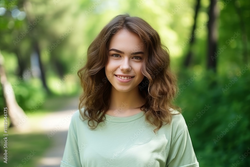 Portrait of a beautiful young woman smiling in a green summer park Portrait of a beautiful young woman smiling in a green summer park