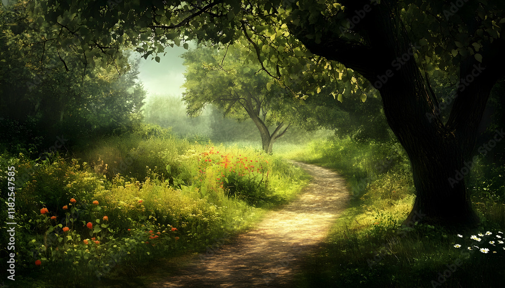 Obraz premium Peaceful walk in nature symbolizing harmony between physical and mental health -