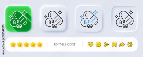 Vitamin B5 line icon. Neumorphic, Flat shadow, 3d buttons. Pantothenic acid food nutrient sign. Capsule or pill supplement symbol. Line pantothenic acid icon. Social media icons. Vector