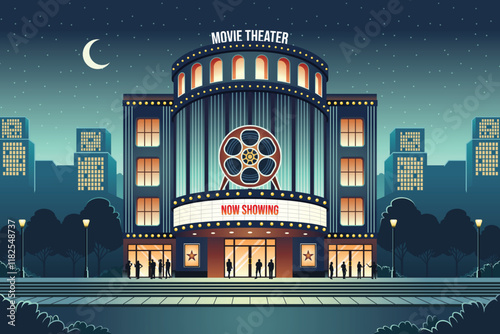 Movie Theater Cinema Building Exterior Vector Illustration photo