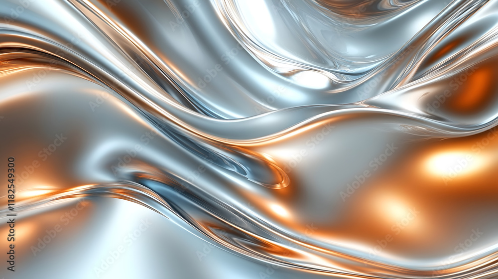 Obraz premium Abstract Metallic Waves in Silver and Gold Elegant Shiny Design with Dynamic Texture