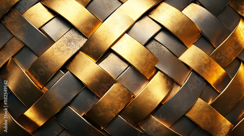 Gold and Silver Interlocking Metal Strips Sleek Industrial Design with Shiny Metallic Texture