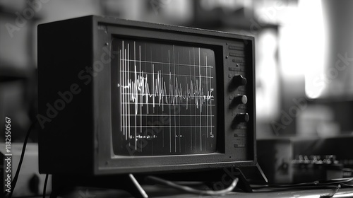 Image of an old oscilloscope with a classic vintage style