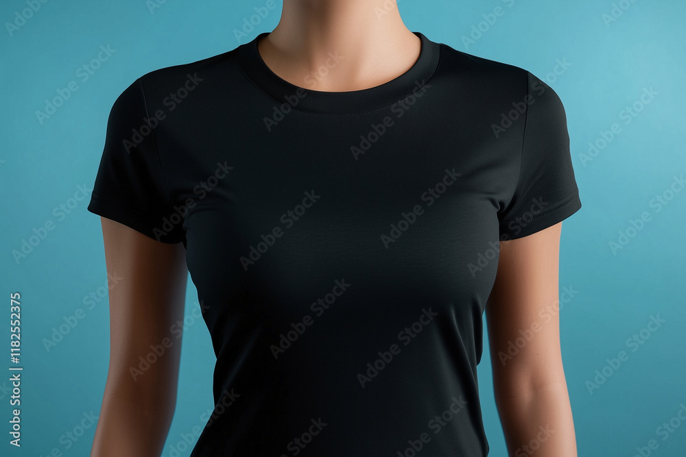 Mujer posando con camiseta negra en un estudio Mujer posando con camiseta negra en un estudio