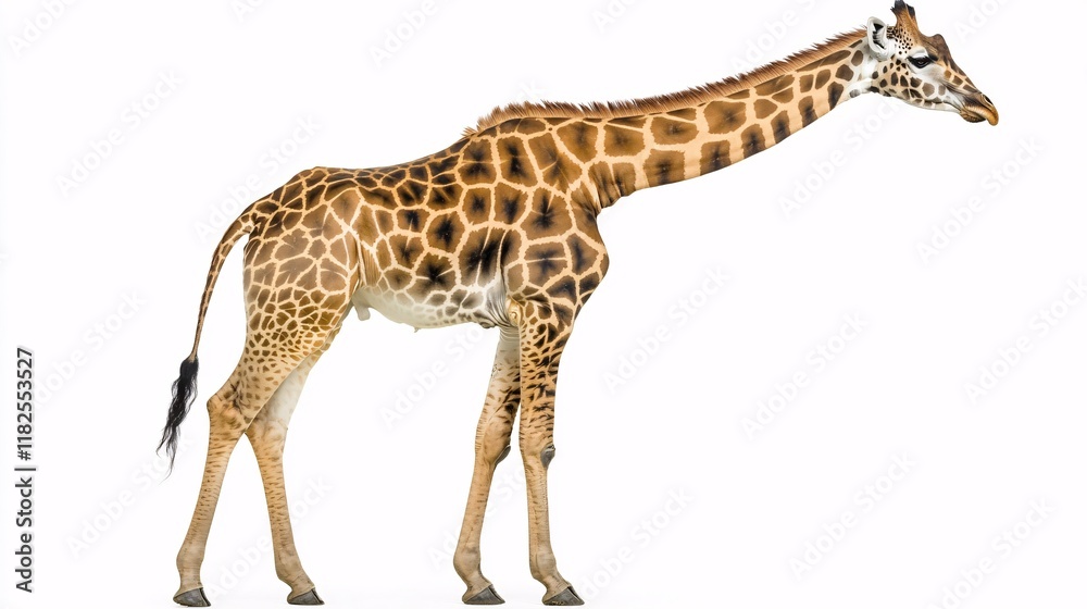 Naklejka premium Giraffe standing gracefully against a white background in a natural pose
