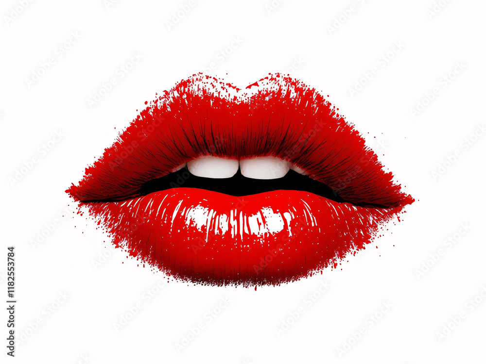 Obraz premium Sensual red lips with glossy shine, close-up beauty.