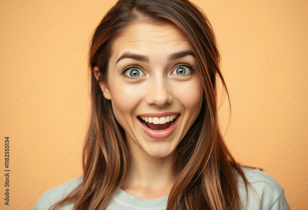Surprised female portrait with a bright smile Surprised female portrait with a bright smile