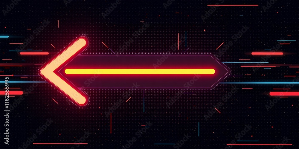 Obraz premium Neon arrow points left, futuristic.