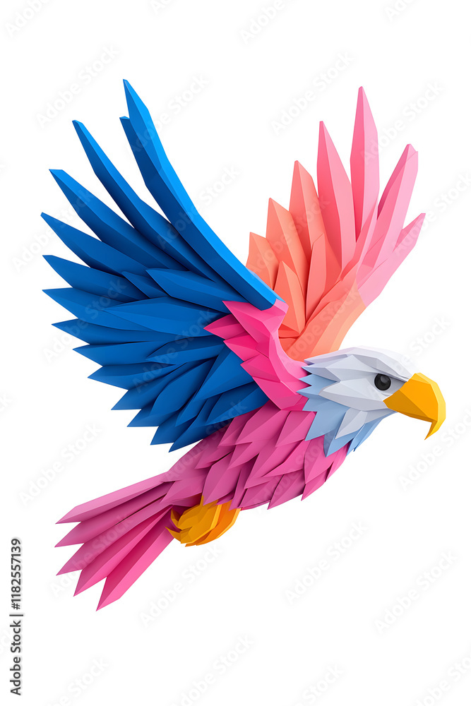 Obraz premium Abstract 3D eagle paper cut shape, isolated on a white background 