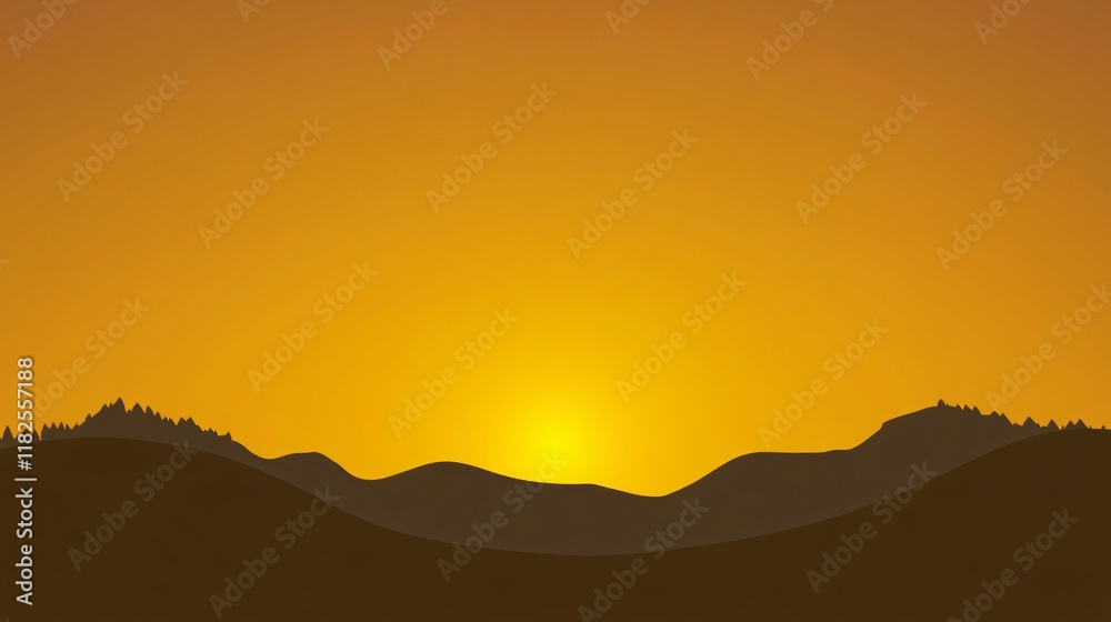 Obraz premium Golden Sunset Over Rolling Hills Silhouette Landscape