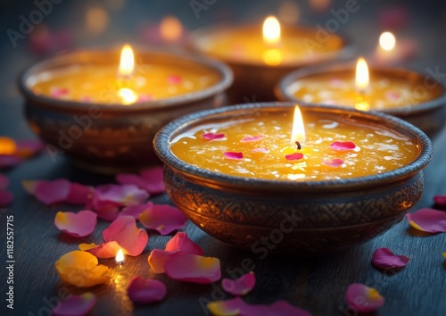 Elegant Indian Dessert Table with Candlelit Warmth and Floral Accents photo