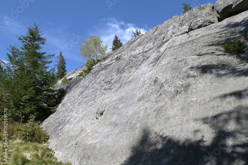 Pysanyj kamin (Written stone) in green forest at Carpathian mountains. Ukraine. photo