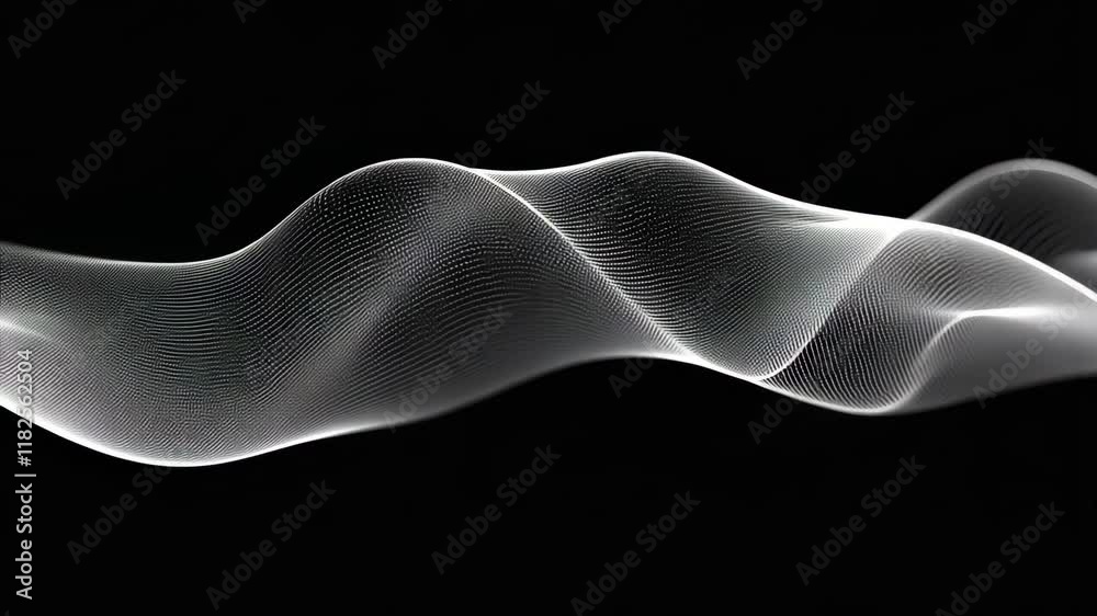 Flowing white lines create abstract wave patterns against a black background in a captivating visual display of movement and form