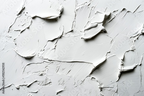 Thick impasto white paint creates a textured background with visible brushstrokes and cracks