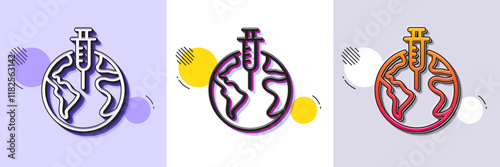 Pandemic vaccine line icon. Halftone dotted pattern. Gradient icon with grain shadow. Corona syringe sign. Covid jab symbol. Line pandemic vaccine icon. Various designs. Vector