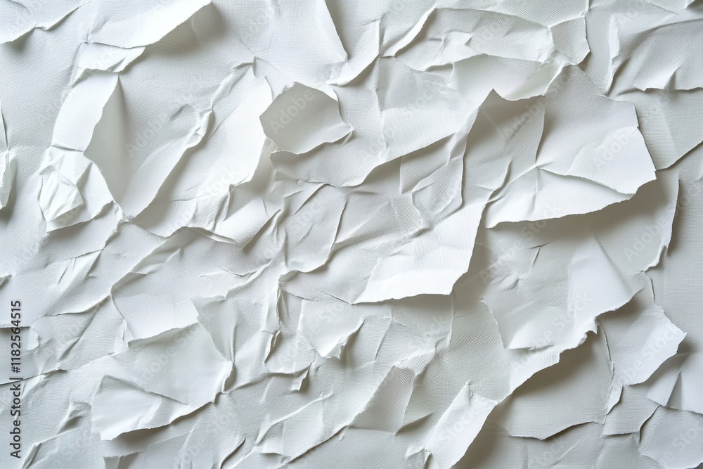 Obraz premium Wet wrinkled glued paper pieces forming abstract textured white background