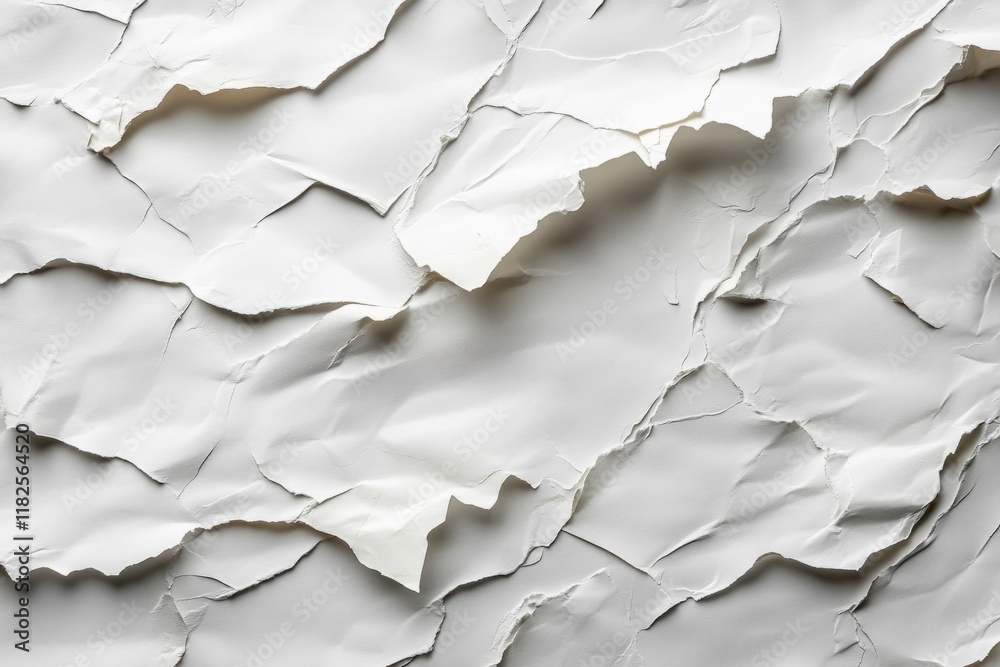 Close-up of overlapping crumpled white paper sheets forming an abstract textured background Close-up of overlapping crumpled white paper sheets forming an abstract textured background