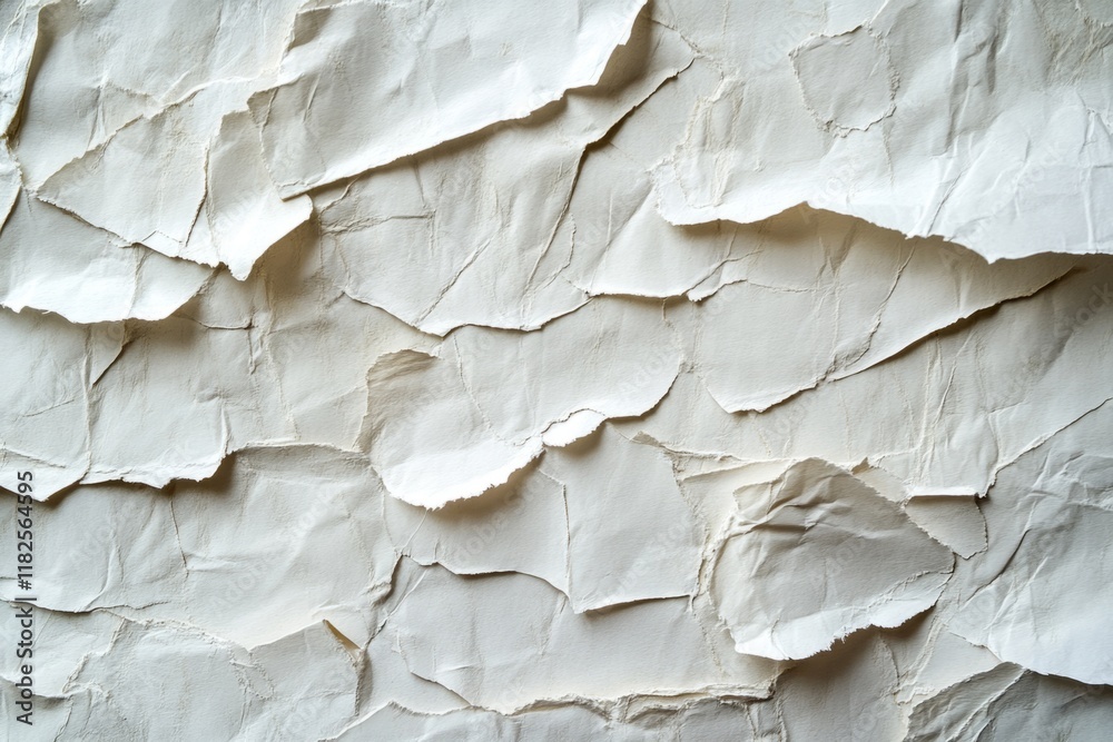 Close-up of overlapping crumpled paper pieces forming an abstract textured background Close-up of overlapping crumpled paper pieces forming an abstract textured background