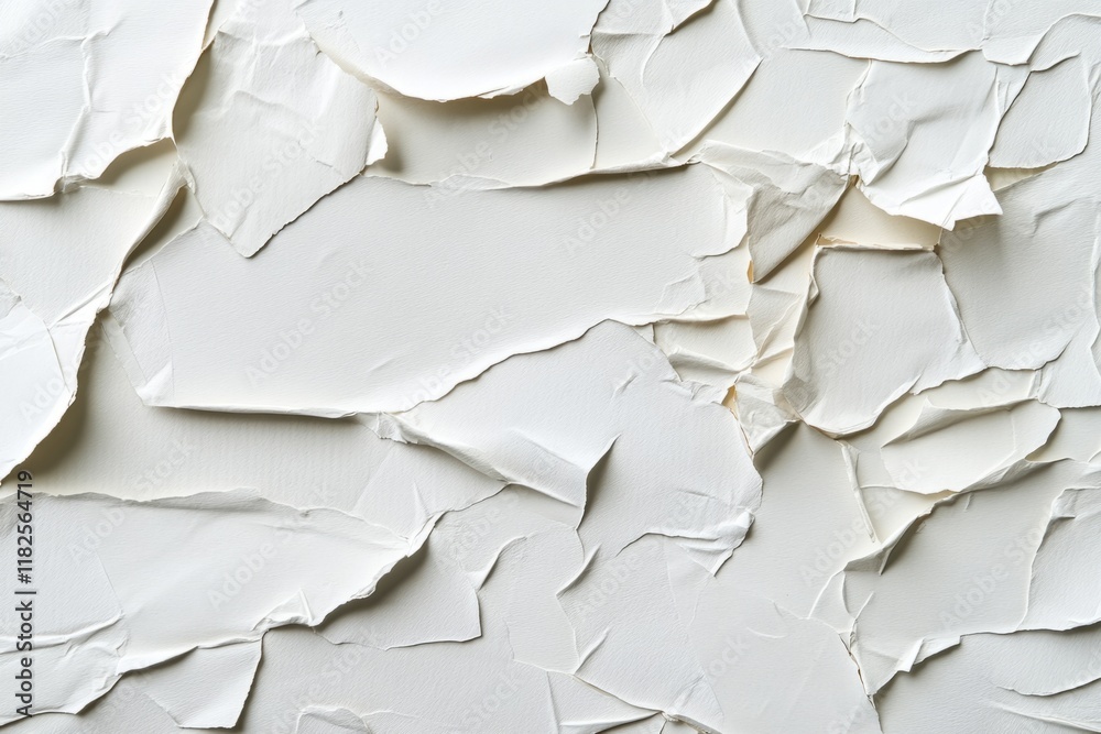 White crumpled and torn paper pieces creating a textured background, ideal for design projects White crumpled and torn paper pieces creating a textured background, ideal for design projects