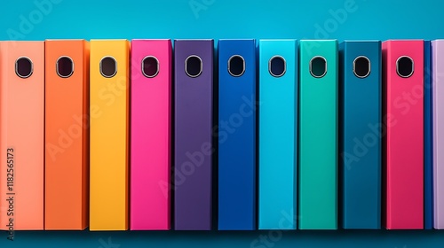 Colorful file folders arranged on blue background