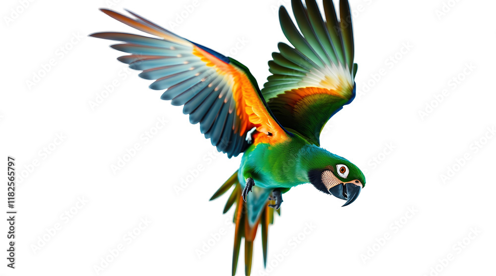 Fototapeta premium Photo of Colorful flying parrot isolated on transparent background