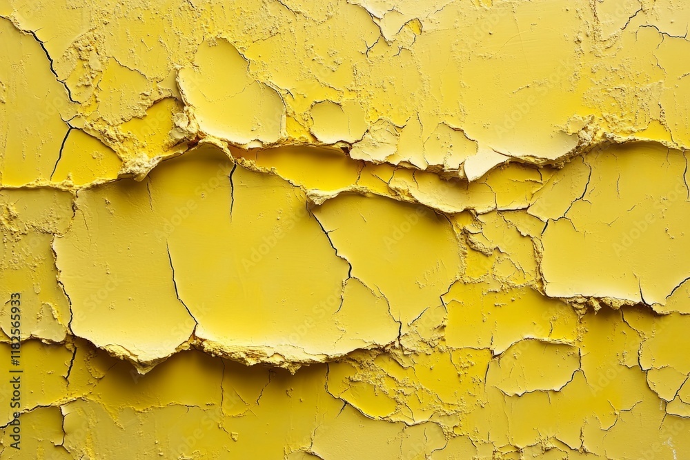 Obraz premium Close-up of cracked and peeling yellow paint forming an intricate abstract pattern