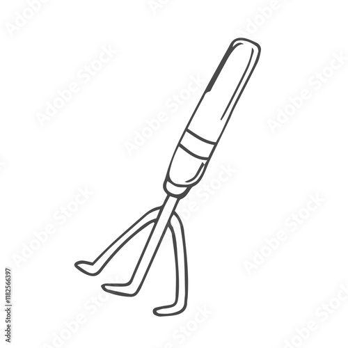 Garden rake sketch isolated on white background. Gardening and hobby concept.