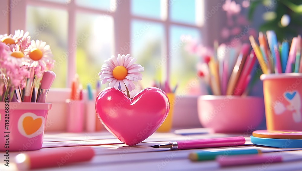 Pink heart with a flower in it.
Pink heart with a flower in it.